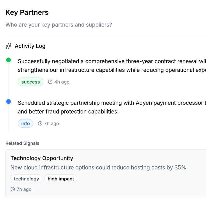 Event streams interface